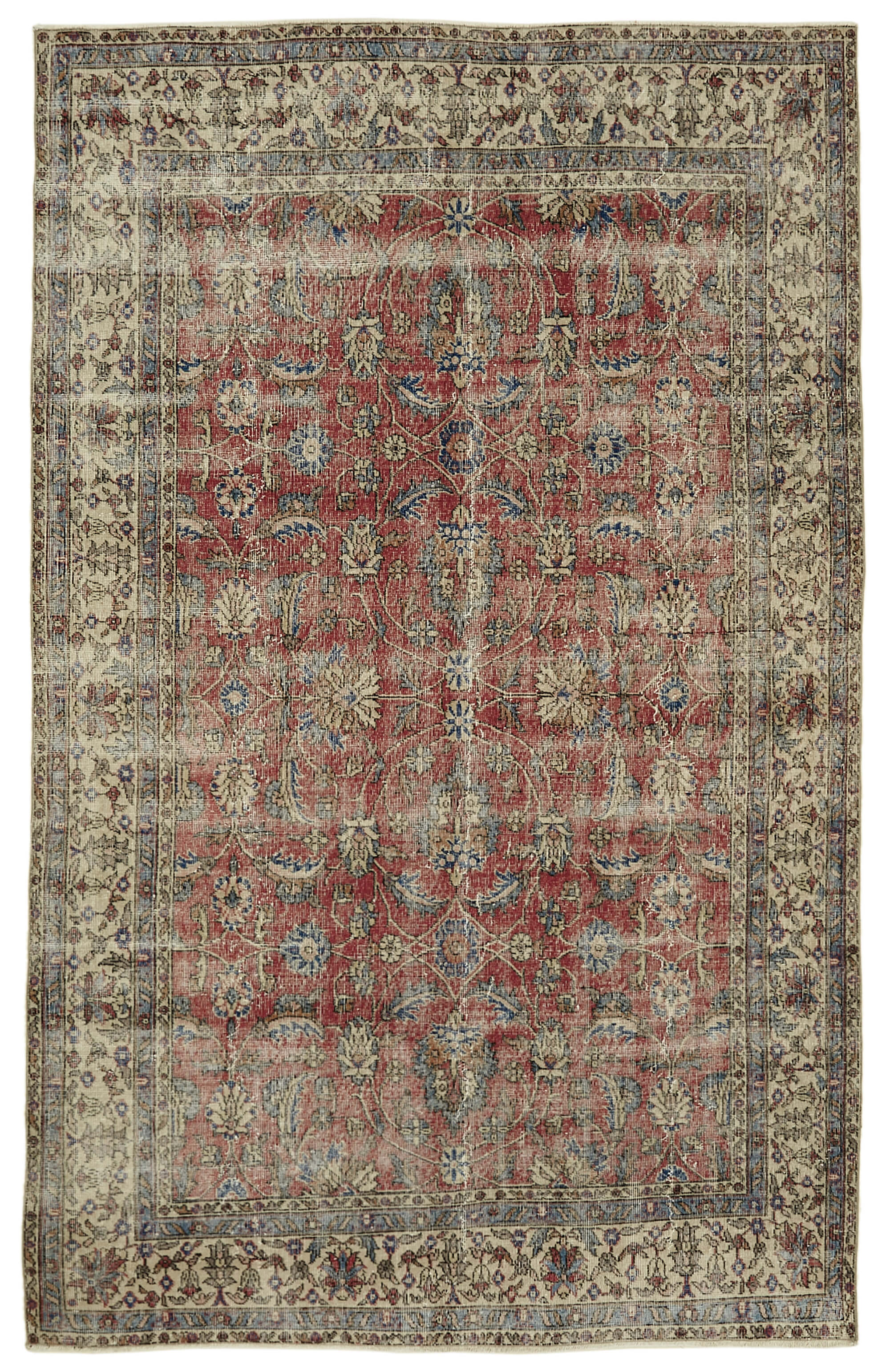 7x10 Beige Turkish Vintage Area Rug - 46379