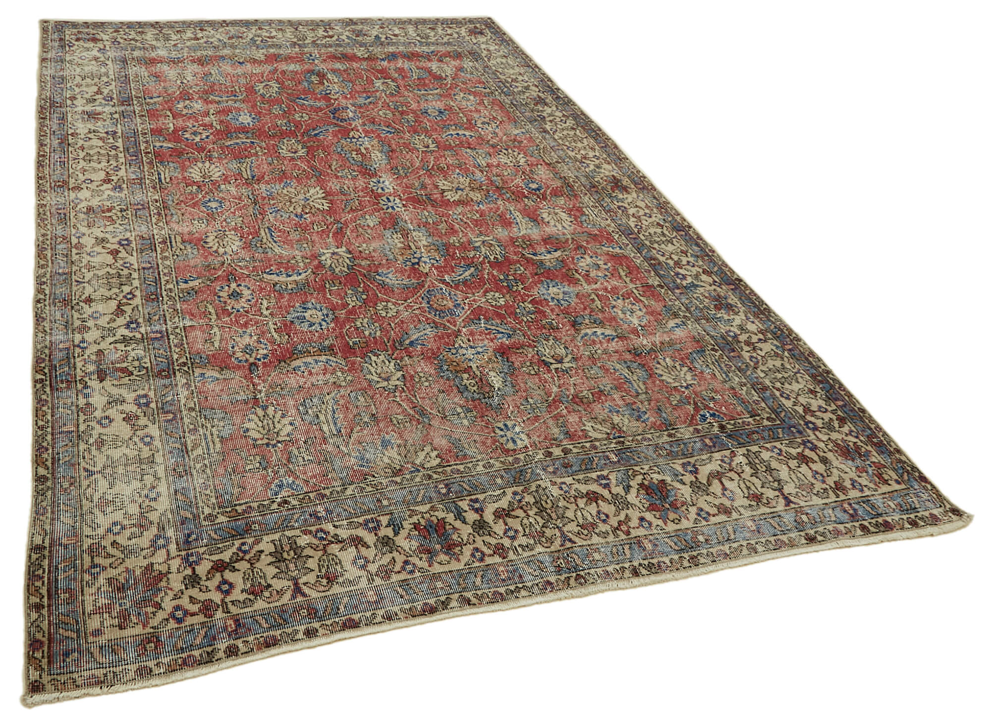 7x10 Beige Turkish Vintage Area Rug - 46379