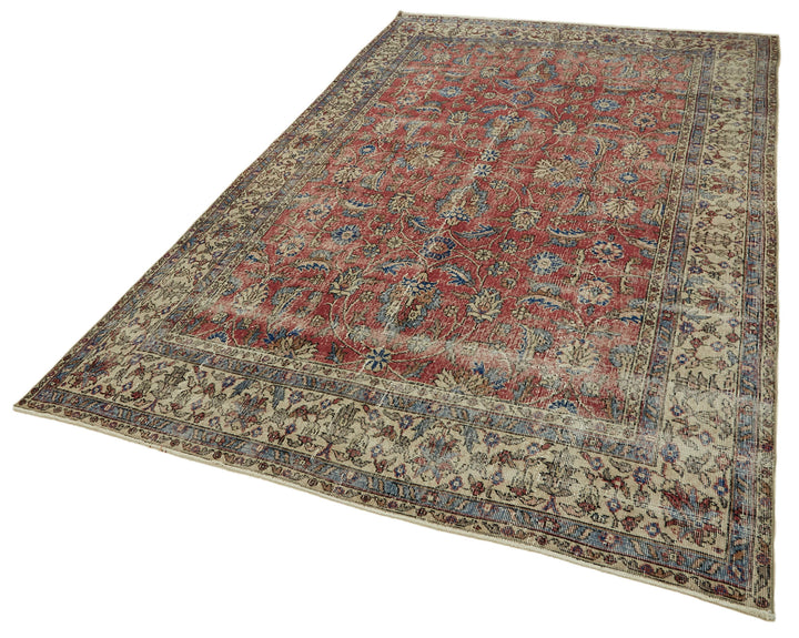 7x10 Beige Turkish Vintage Area Rug - 46379