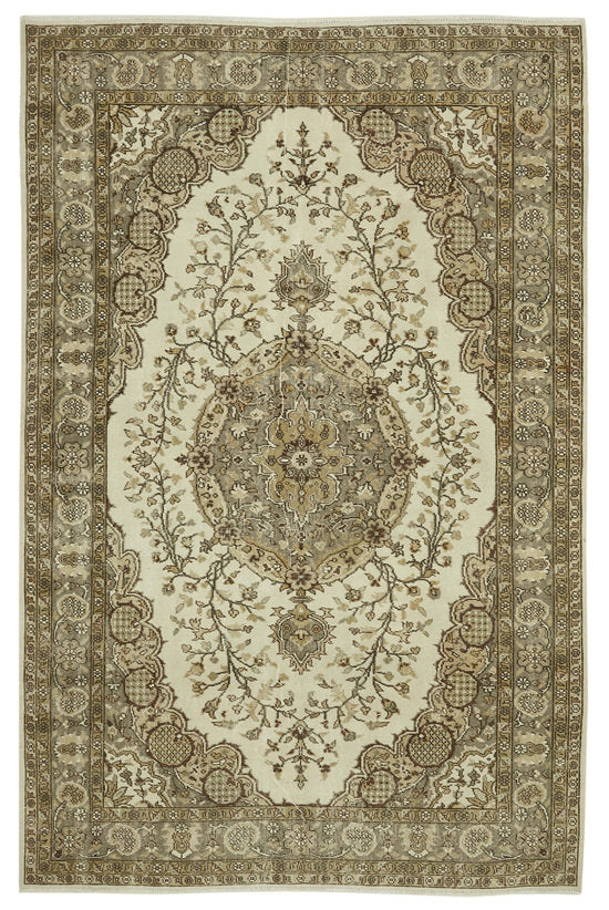 6x10 Beige Turkish Vintage Area Rug - 46384