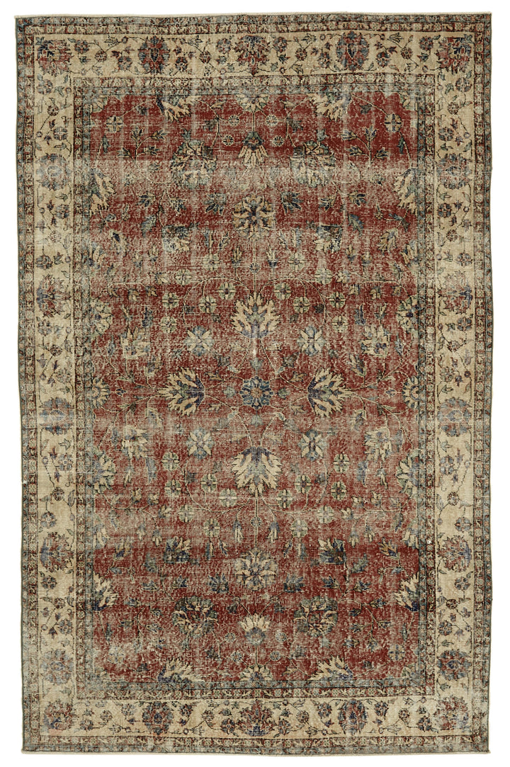6x10 Beige Turkish Vintage Area Rug - 46386