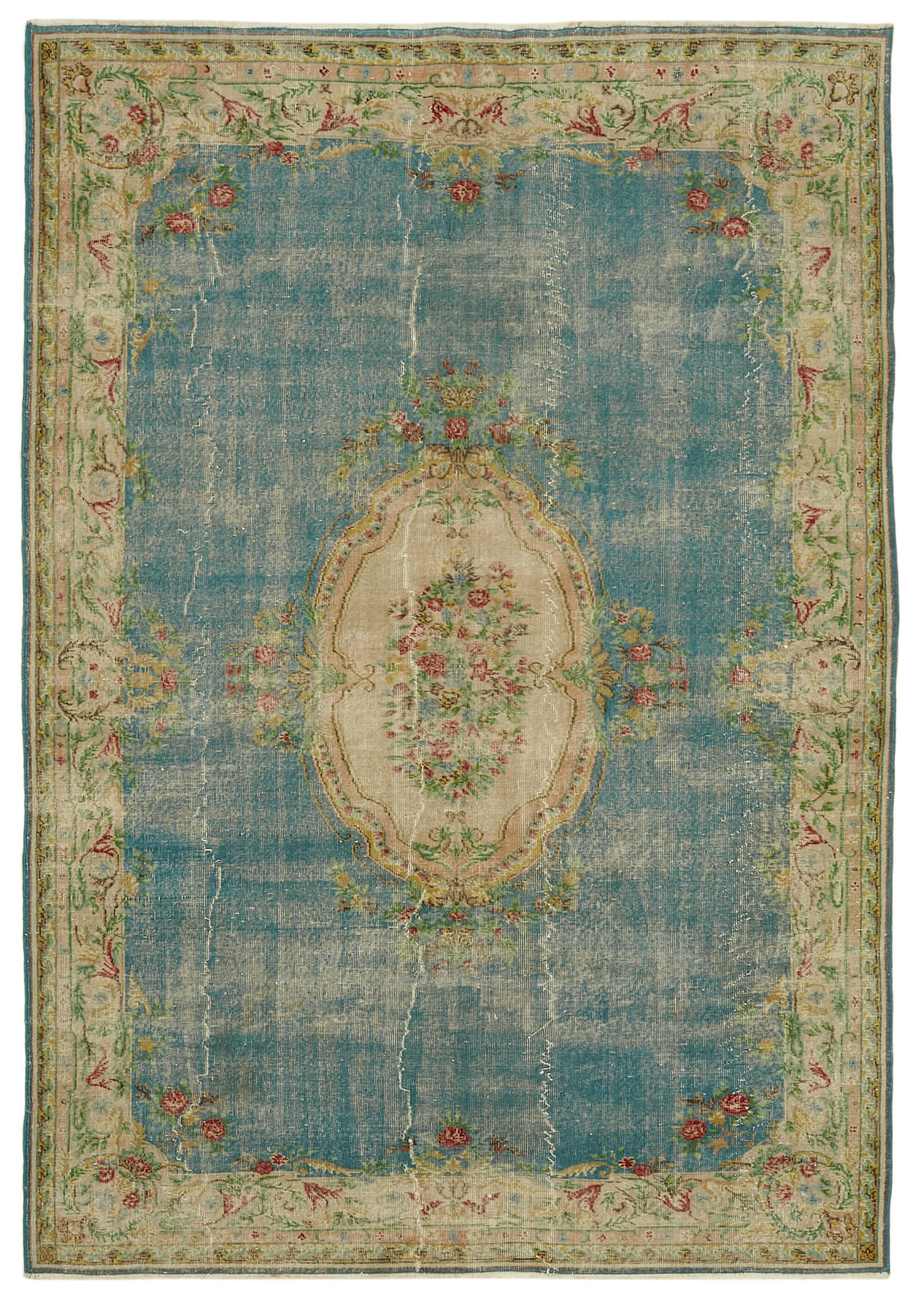 7x10 Beige Turkish Vintage Area Rug - 46388