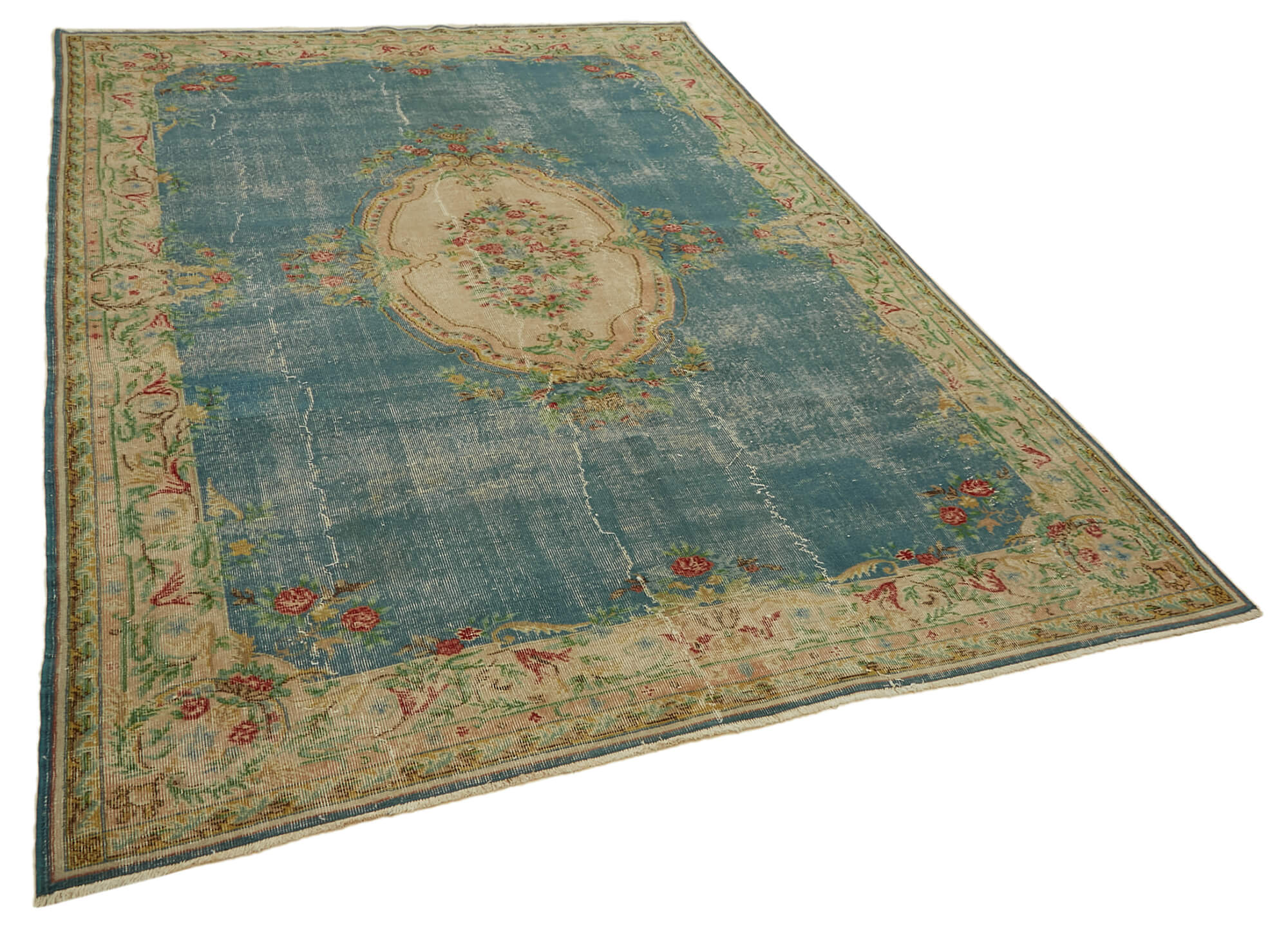 7x10 Beige Turkish Vintage Area Rug - 46388