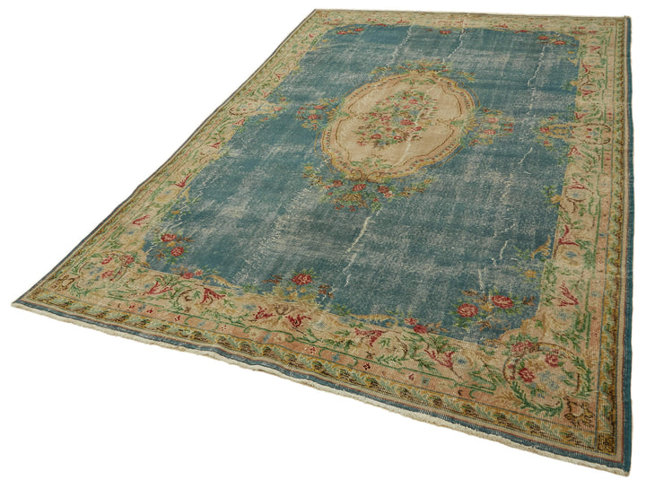 7x10 Beige Turkish Vintage Area Rug - 46388
