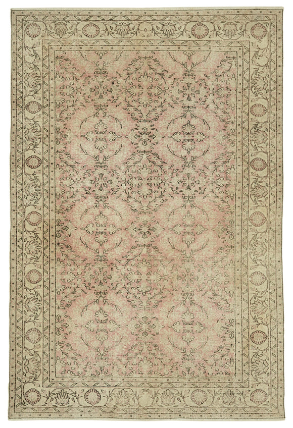 7x10 Beige Turkish Vintage Area Rug - 46389