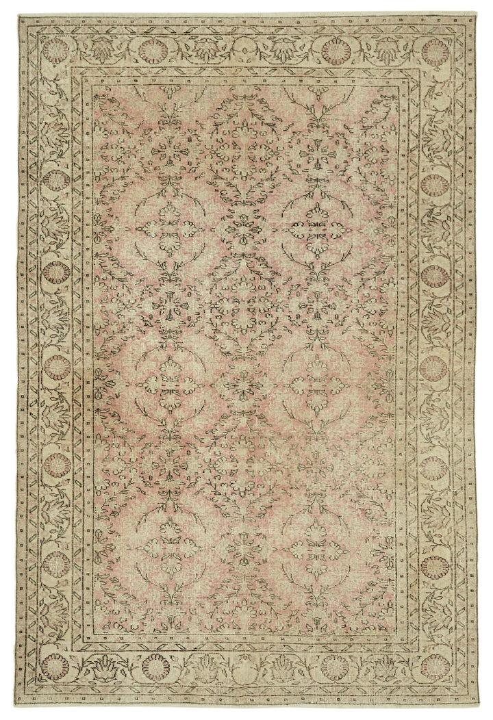 7x10 Beige Turkish Vintage Area Rug - 46389