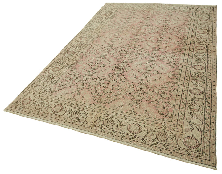 7x10 Beige Turkish Vintage Area Rug - 46389