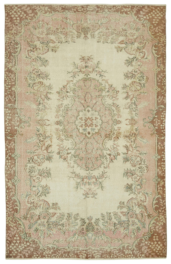 6x10 Beige Turkish Vintage Area Rug - 46391