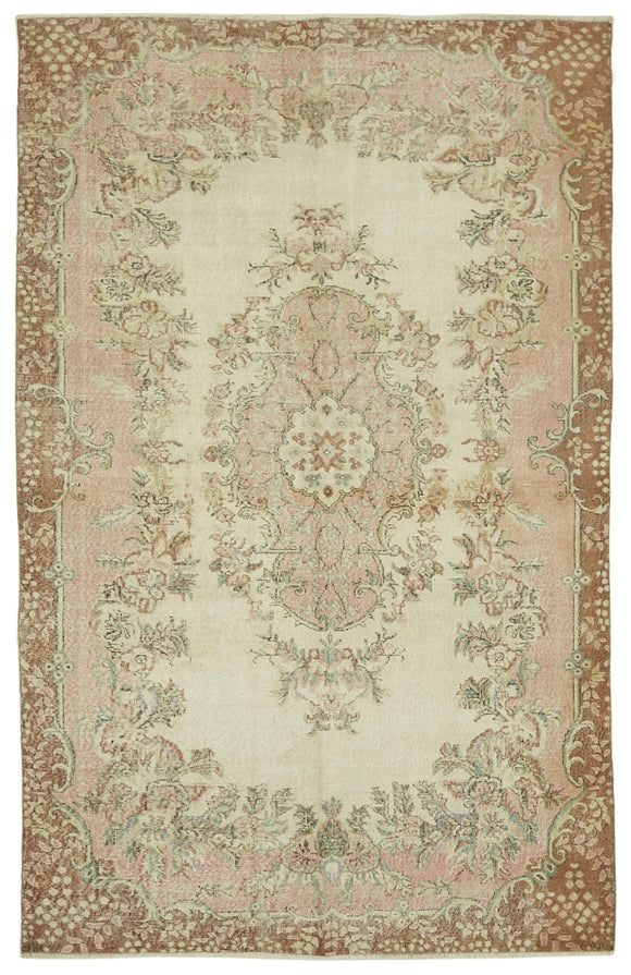 6x10 Beige Turkish Vintage Area Rug - 46391