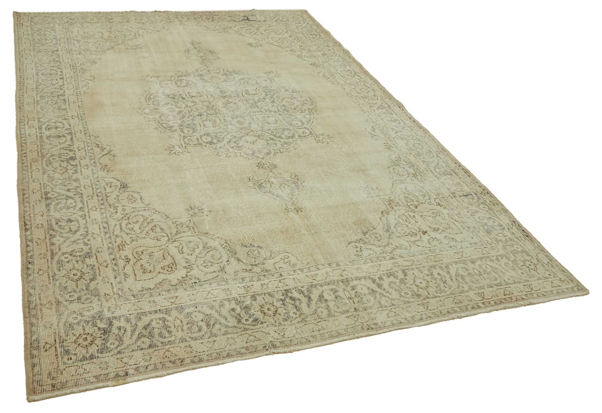 7x10 Beige Turkish Vintage Area Rug - 46479