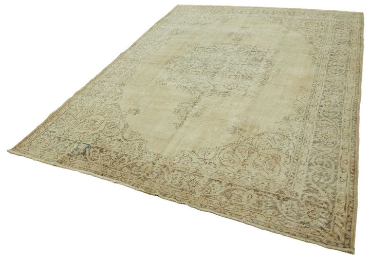 7x10 Beige Turkish Vintage Area Rug - 46479