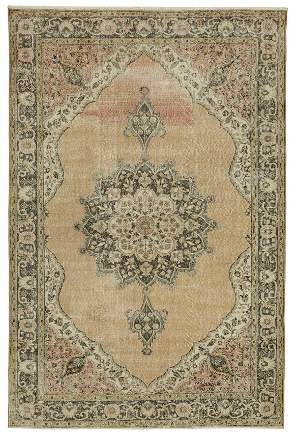 7x10 Beige Turkish Vintage Area Rug - 46486