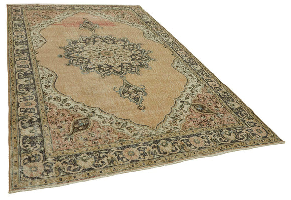 7x10 Beige Turkish Vintage Area Rug - 46486
