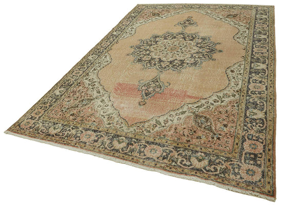 7x10 Beige Turkish Vintage Area Rug - 46486