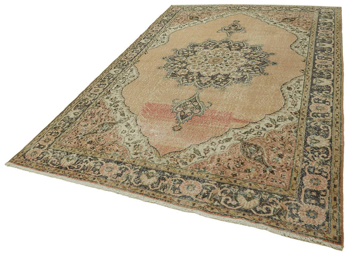 7x10 Beige Turkish Vintage Area Rug - 46486