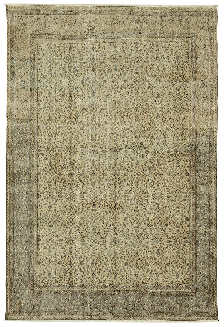 7x10 Beige Turkish Vintage Area Rug - 46488
