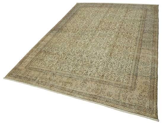 7x10 Beige Turkish Vintage Area Rug - 46488