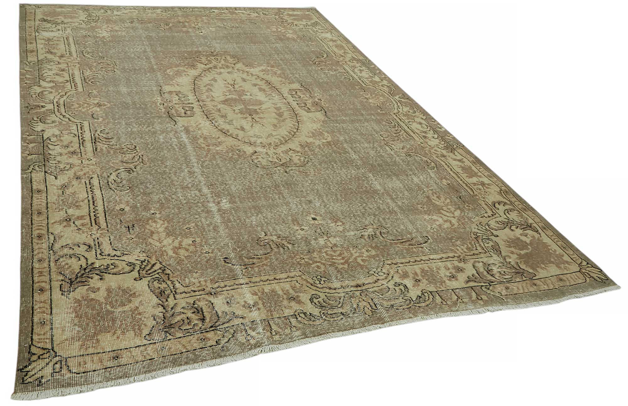 7x11 Beige Turkish Vintage Area Rug - 46496