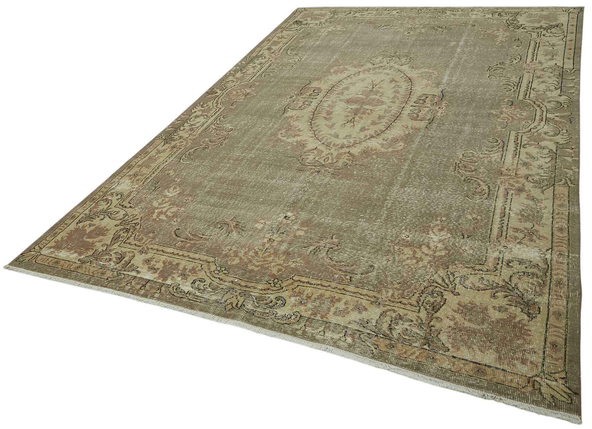 7x11 Beige Turkish Vintage Area Rug - 46496