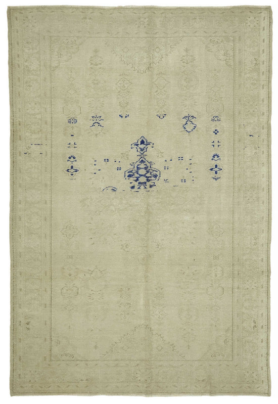 7x10 Beige Turkish Vintage Area Rug - 46508