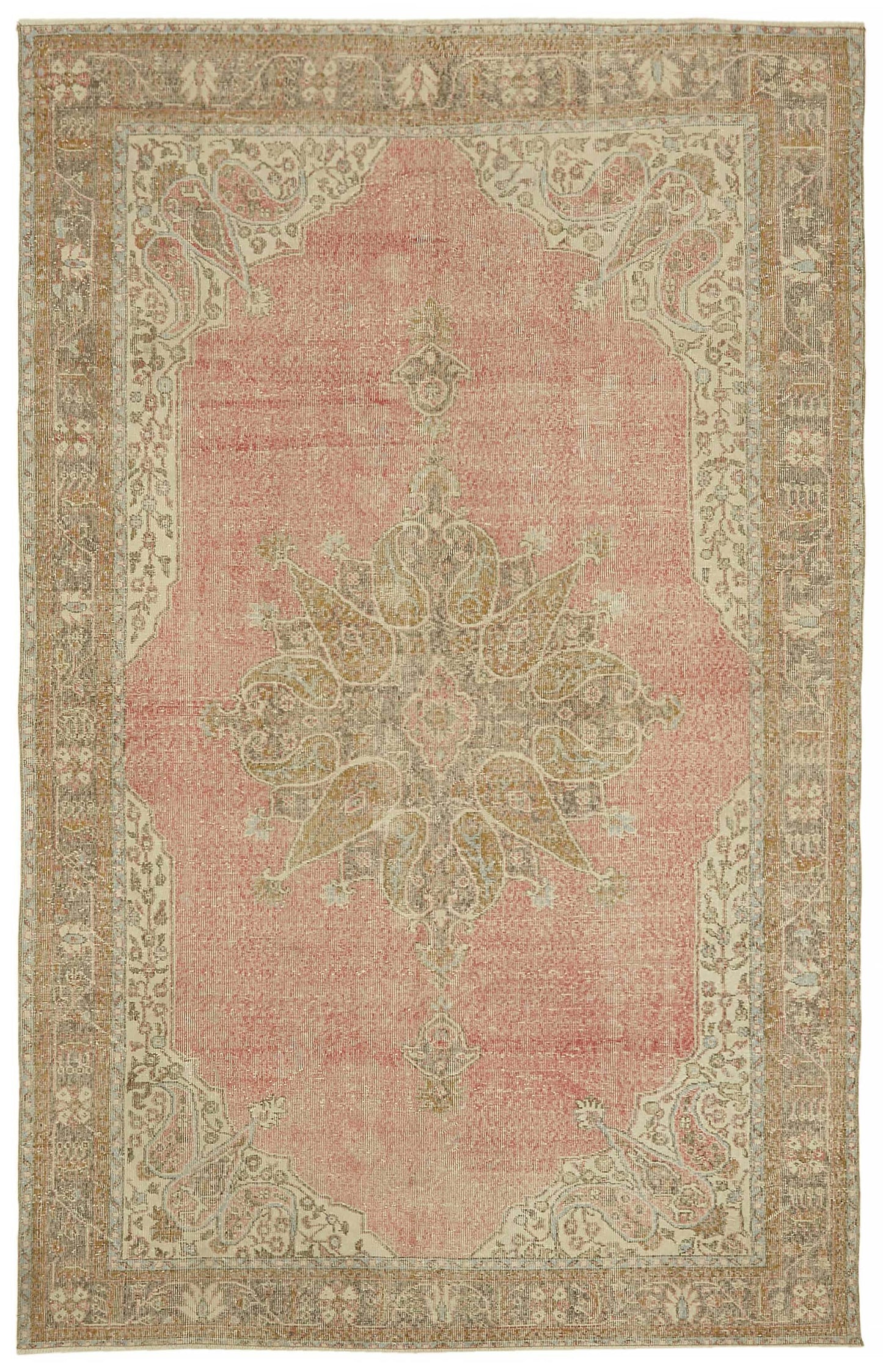 7x11 Beige Turkish Vintage Area Rug - 46515