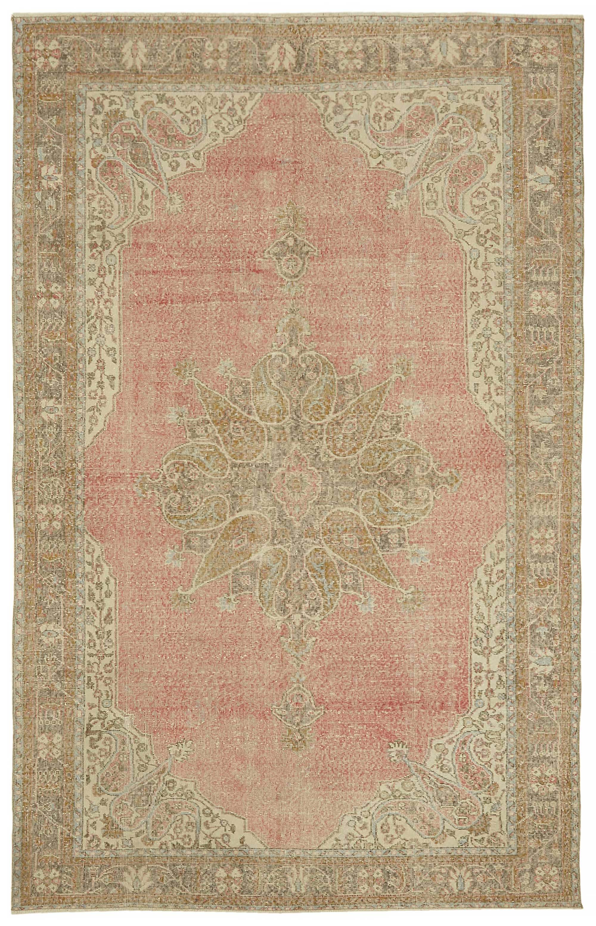 7x11 Beige Turkish Vintage Area Rug - 46515