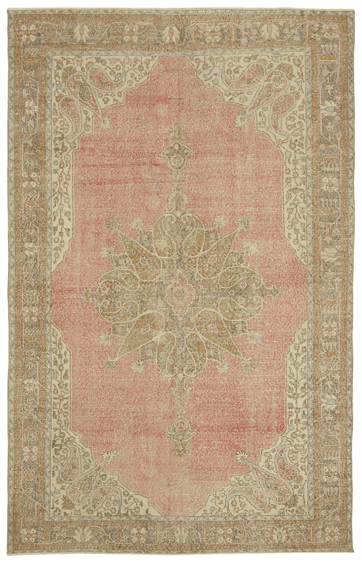 7x11 Beige Turkish Vintage Area Rug - 46515