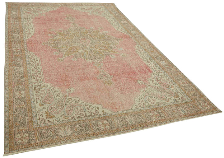7x11 Beige Turkish Vintage Area Rug - 46515