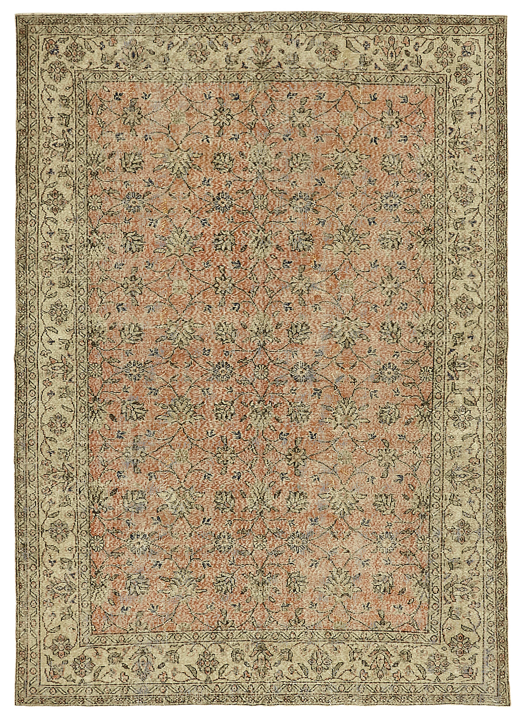 7x10 Beige Turkish Vintage Area Rug - 46671