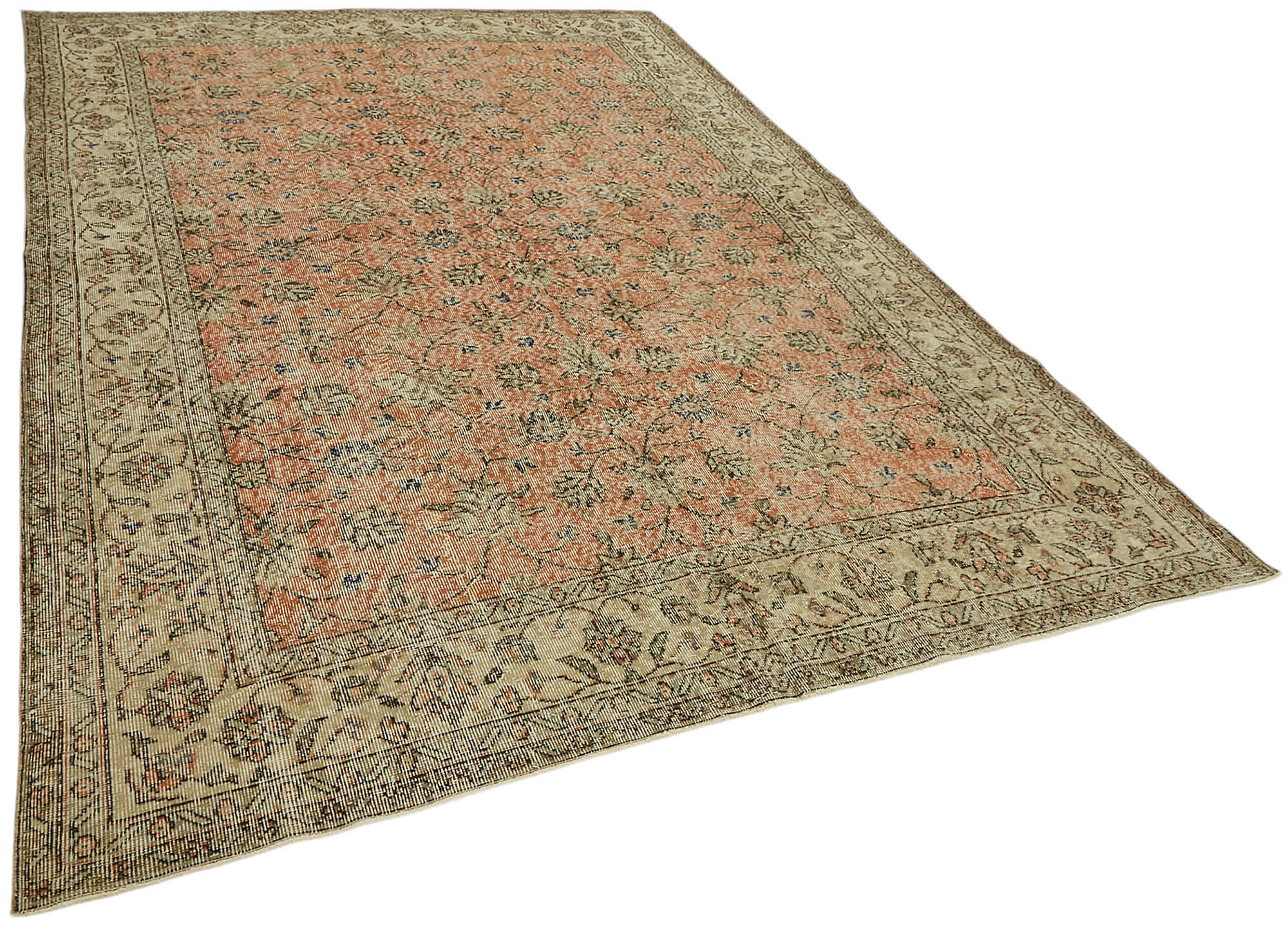 7x10 Beige Turkish Vintage Area Rug - 46671