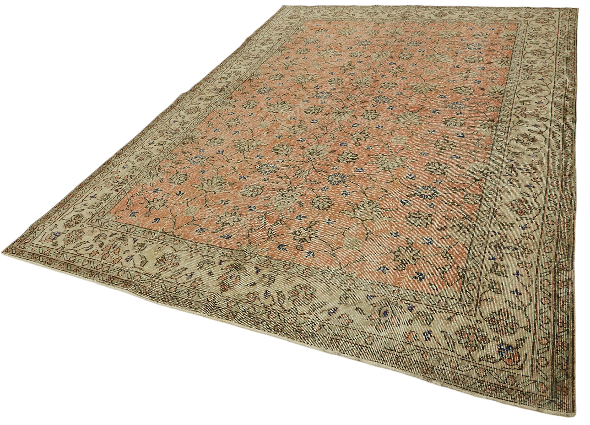7x10 Beige Turkish Vintage Area Rug - 46671