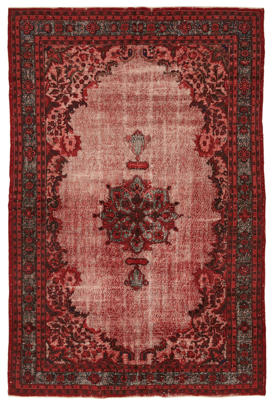 7x10 Vintage Hand-Carved Turkish Rug - 46864