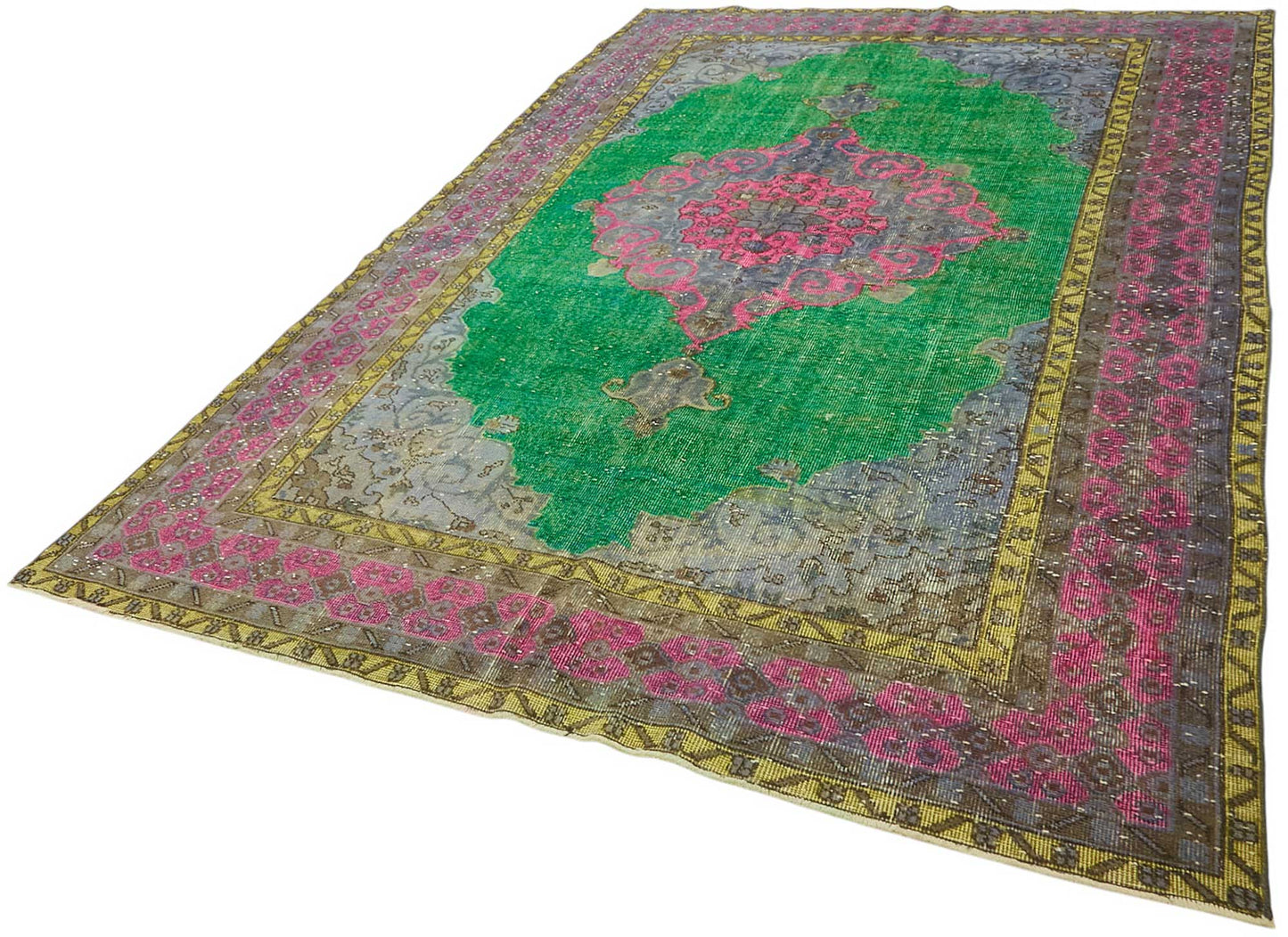 7x11 Vintage Hand-Carved Turkish Rug - 46989
