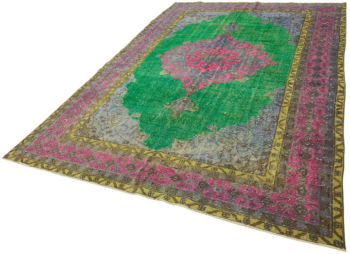 7x11 Vintage Hand-Carved Turkish Rug - 46989