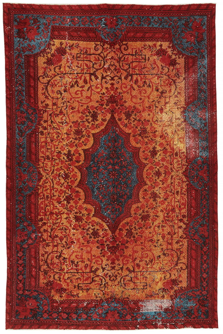 7x10 Vintage Hand-Carved Turkish Rug - 47039