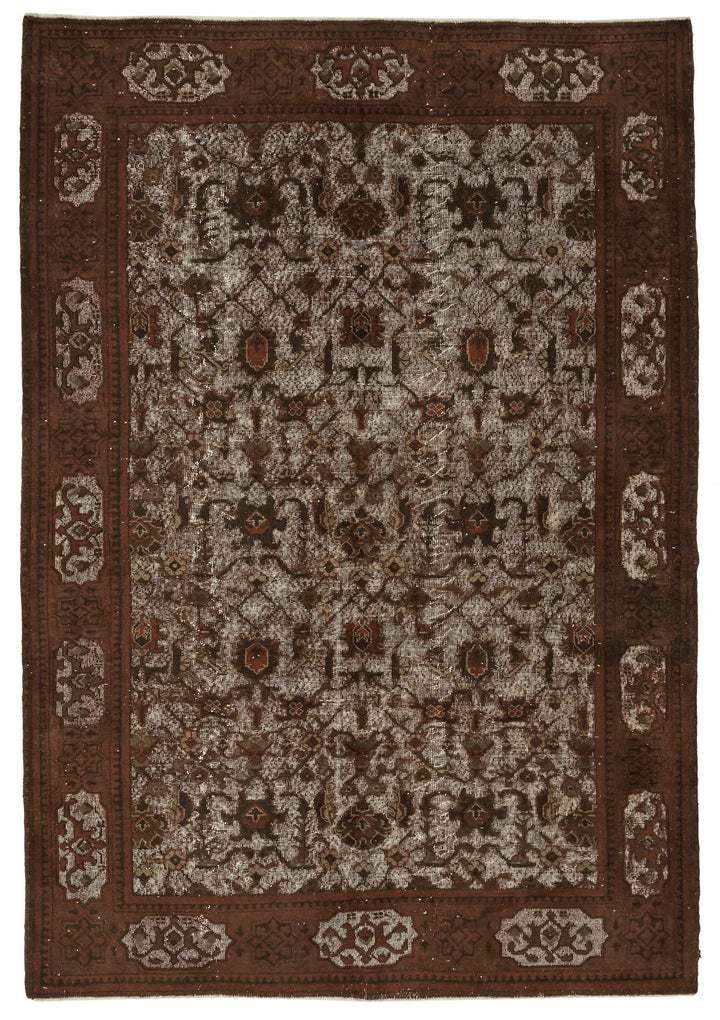 7x10 Vintage Hand-Carved Turkish Rug - 47042