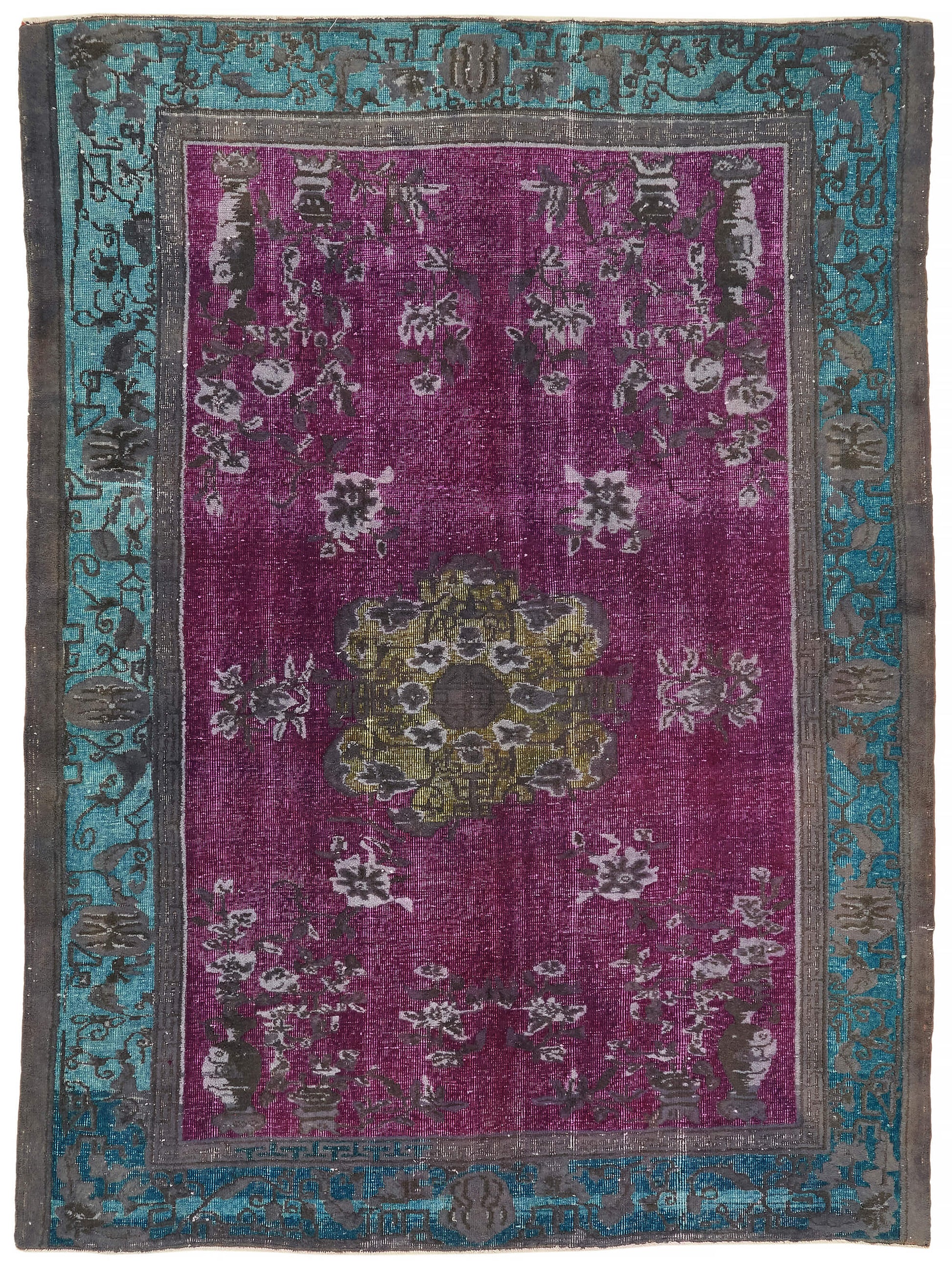 7x9 Vintage Hand-Carved Turkish Rug - 47122