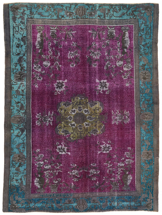 7x9 Vintage Hand-Carved Turkish Rug - 47122