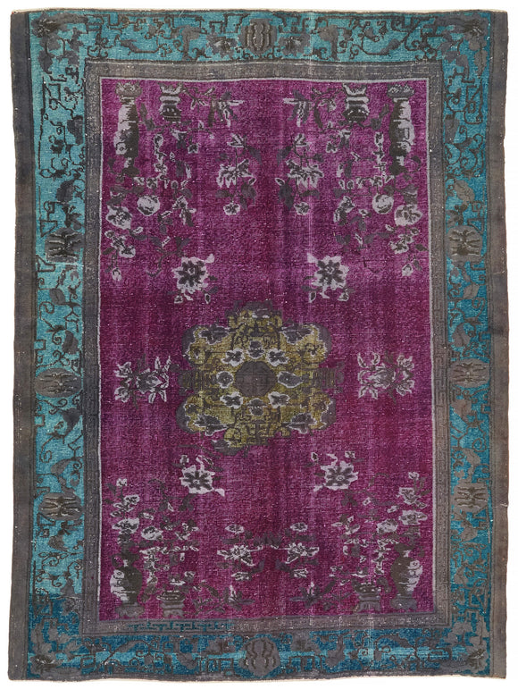 7x9 Vintage Hand-Carved Turkish Rug - 47122