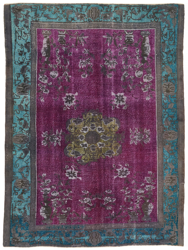 7x9 Vintage Hand-Carved Turkish Rug - 47122