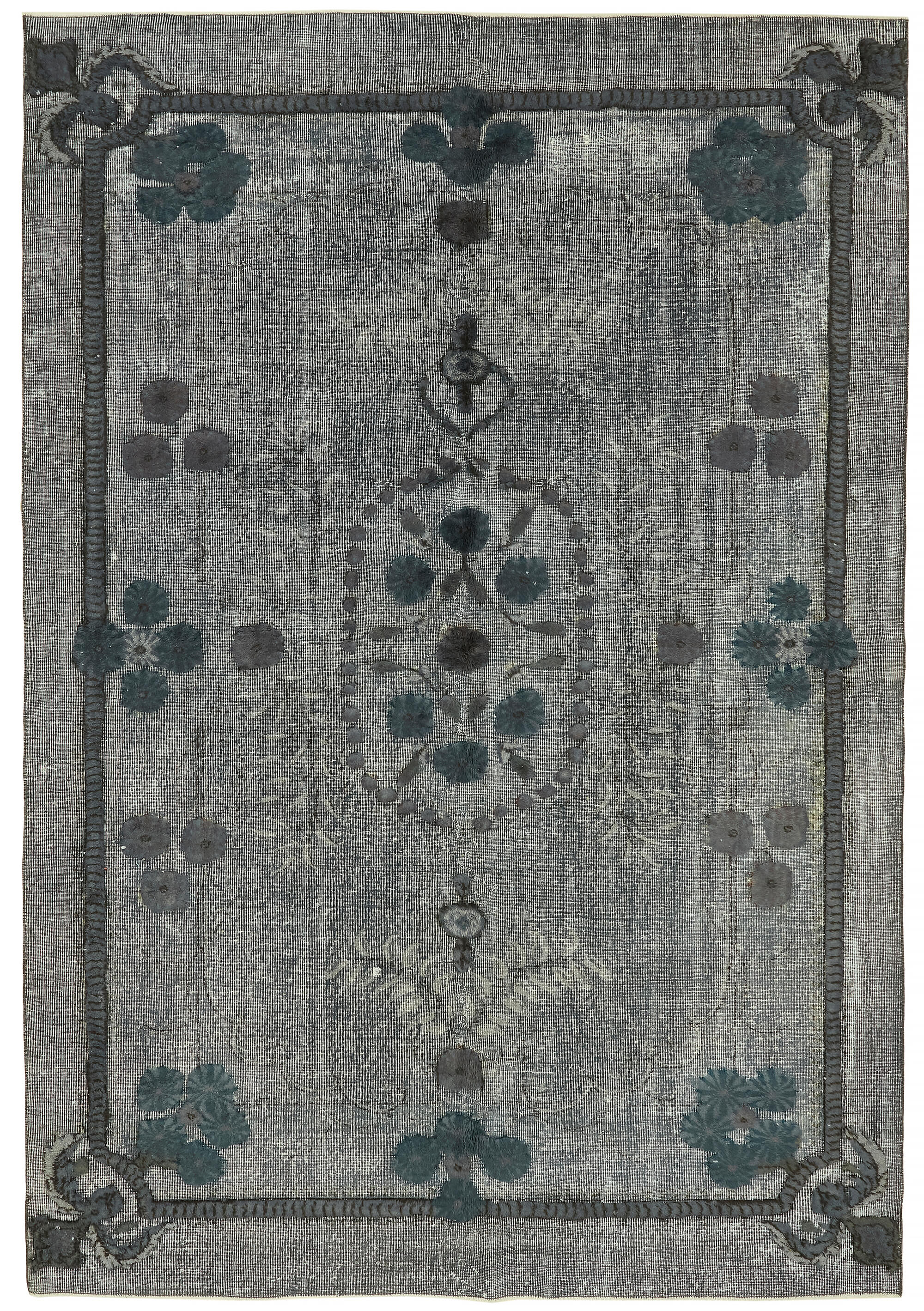 7x10 Vintage Hand-Carved Turkish Rug - 47132