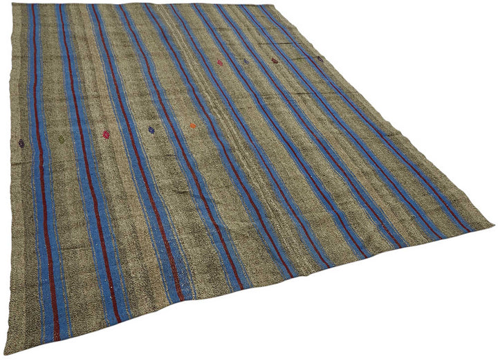7x10 Blue Vintage Turkish Kilim Rug - 47249