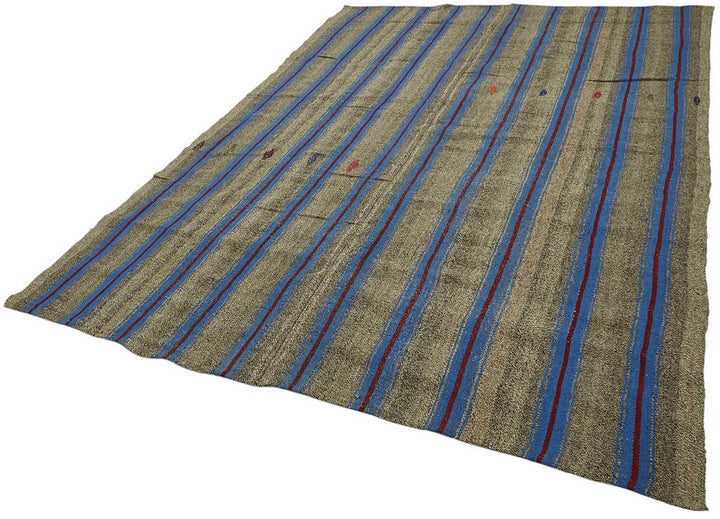 7x10 Blue Vintage Turkish Kilim Rug - 47249