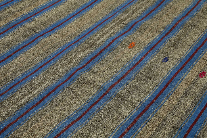 7x10 Blue Vintage Turkish Kilim Rug - 47249