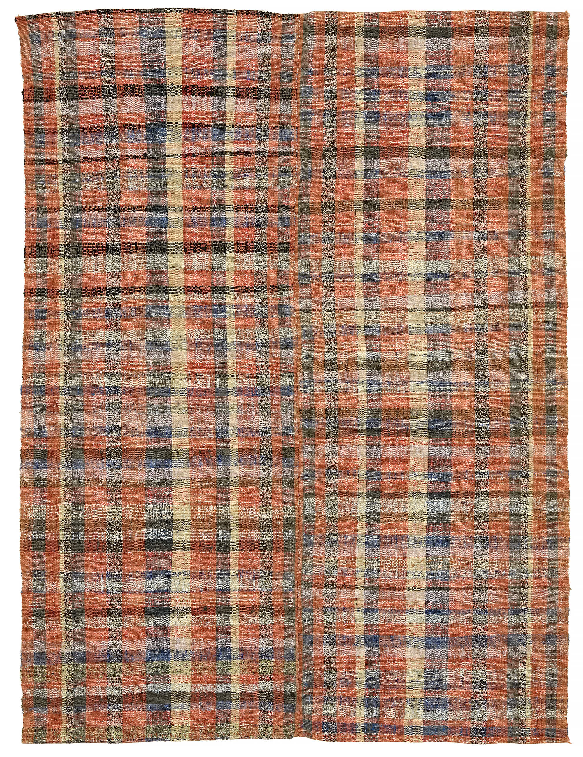 Handmade flatweave kilim rug with low-profile woven texture and geometric pattern