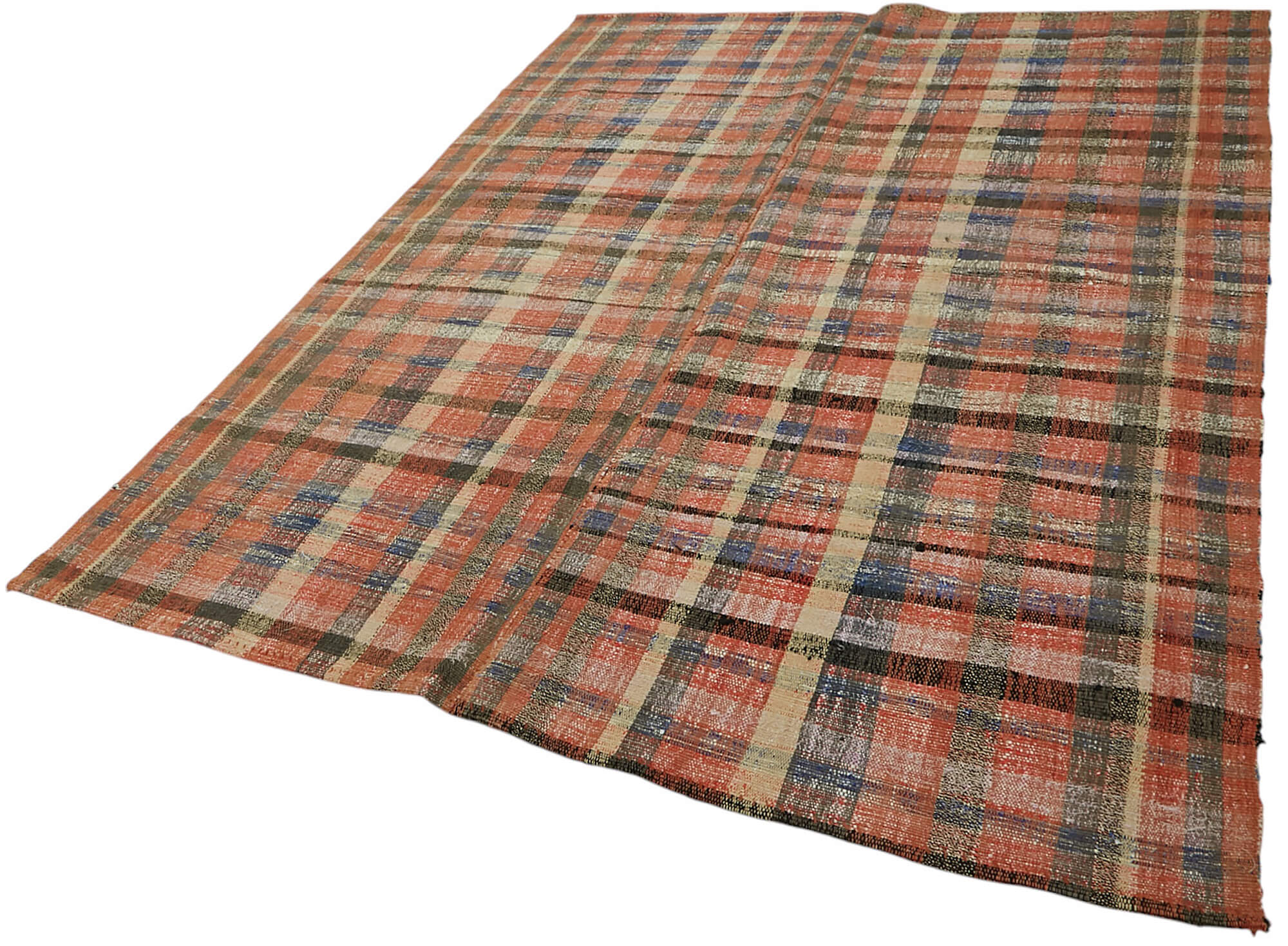 Handmade flatweave kilim rug with low-profile woven texture and geometric pattern