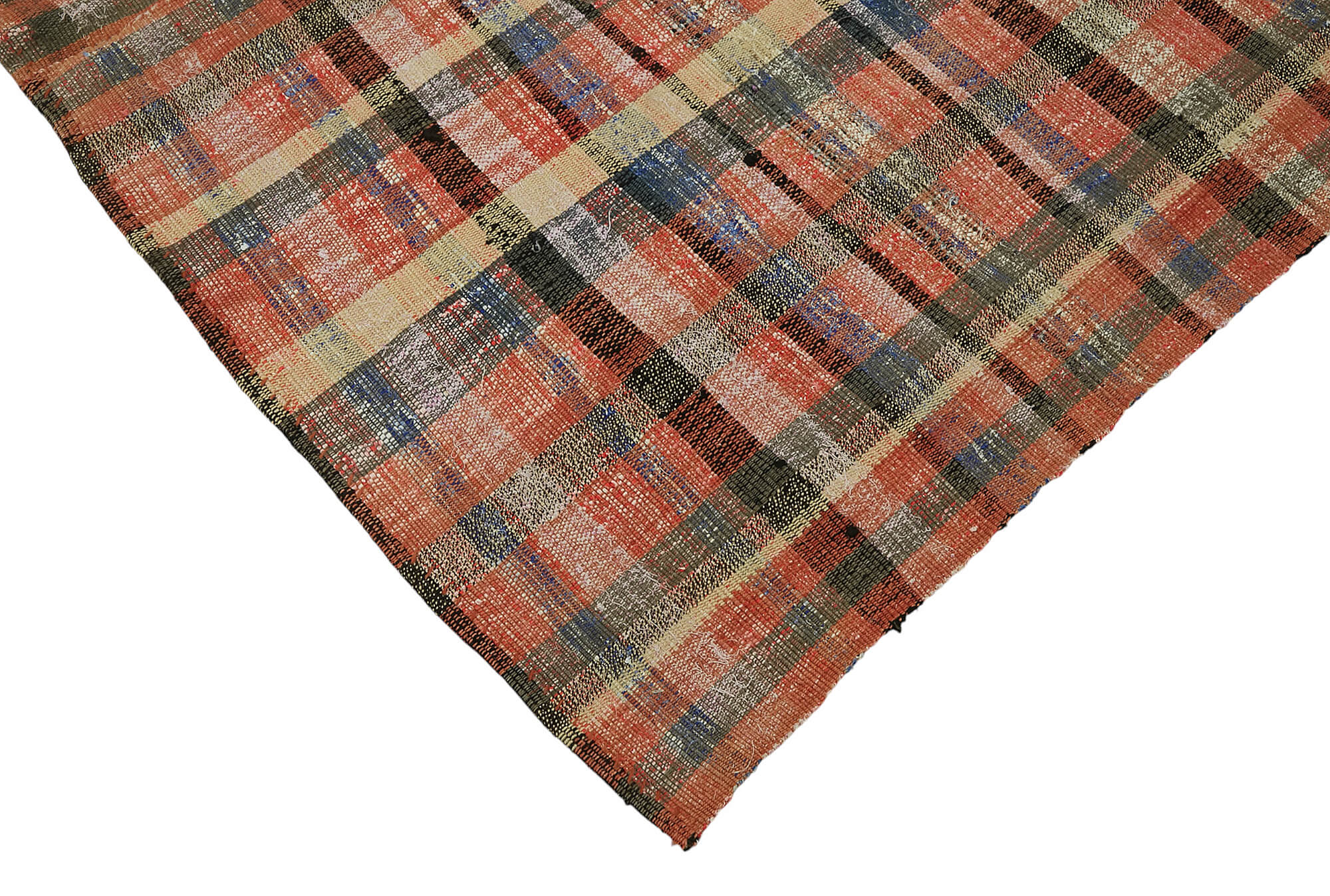 Handmade flatweave kilim rug with low-profile woven texture and geometric pattern