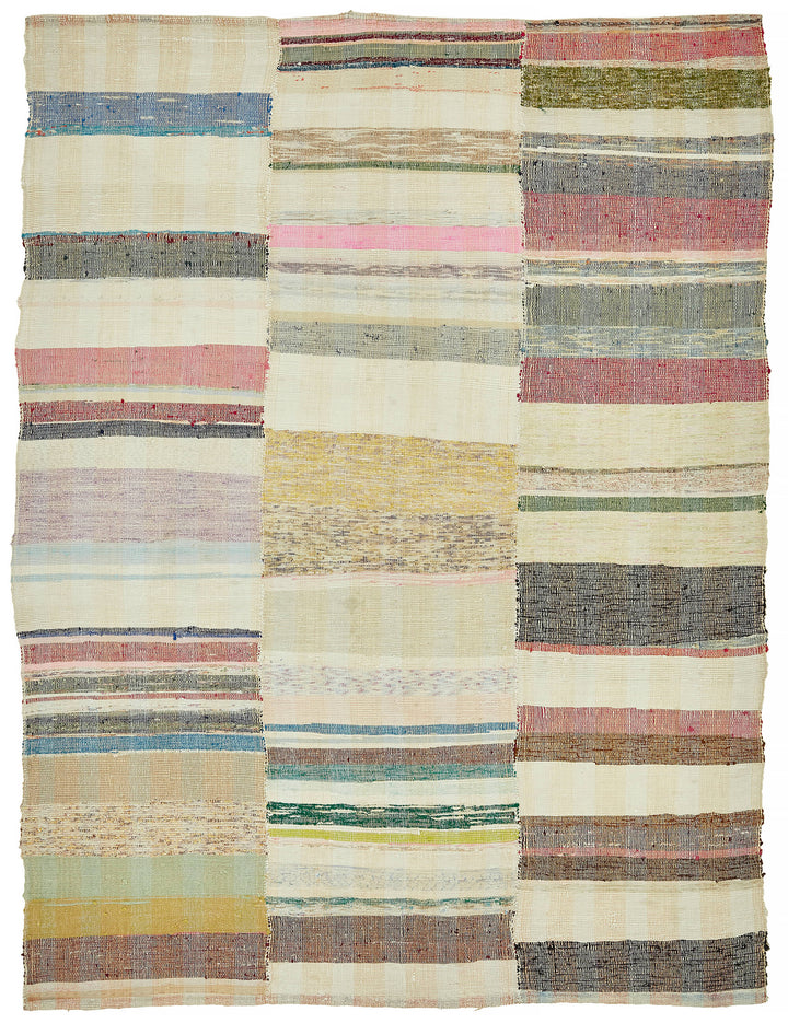 7x9 Multicolor Anatolian Striped Kilim Rug - 47315