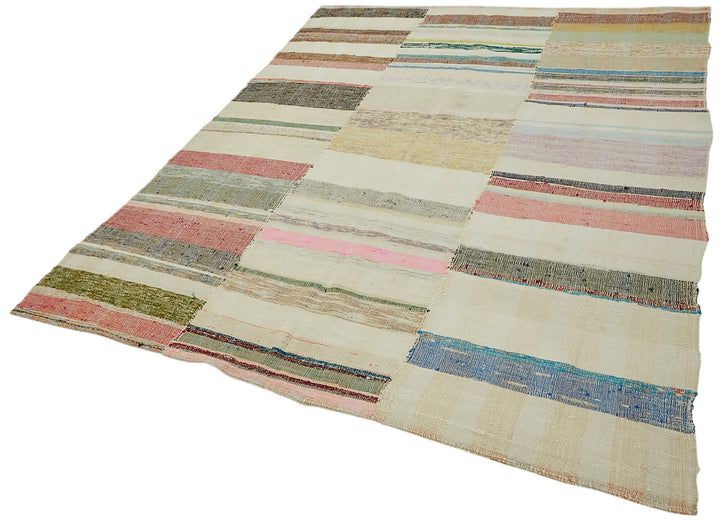 7x9 Multicolor Anatolian Striped Kilim Rug - 47315