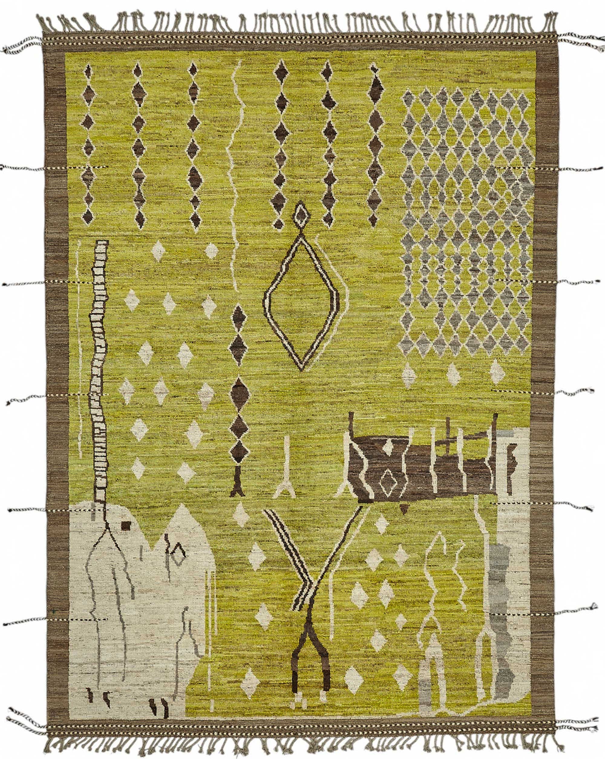 7x10 Green Modern Tribal Rug - 47936